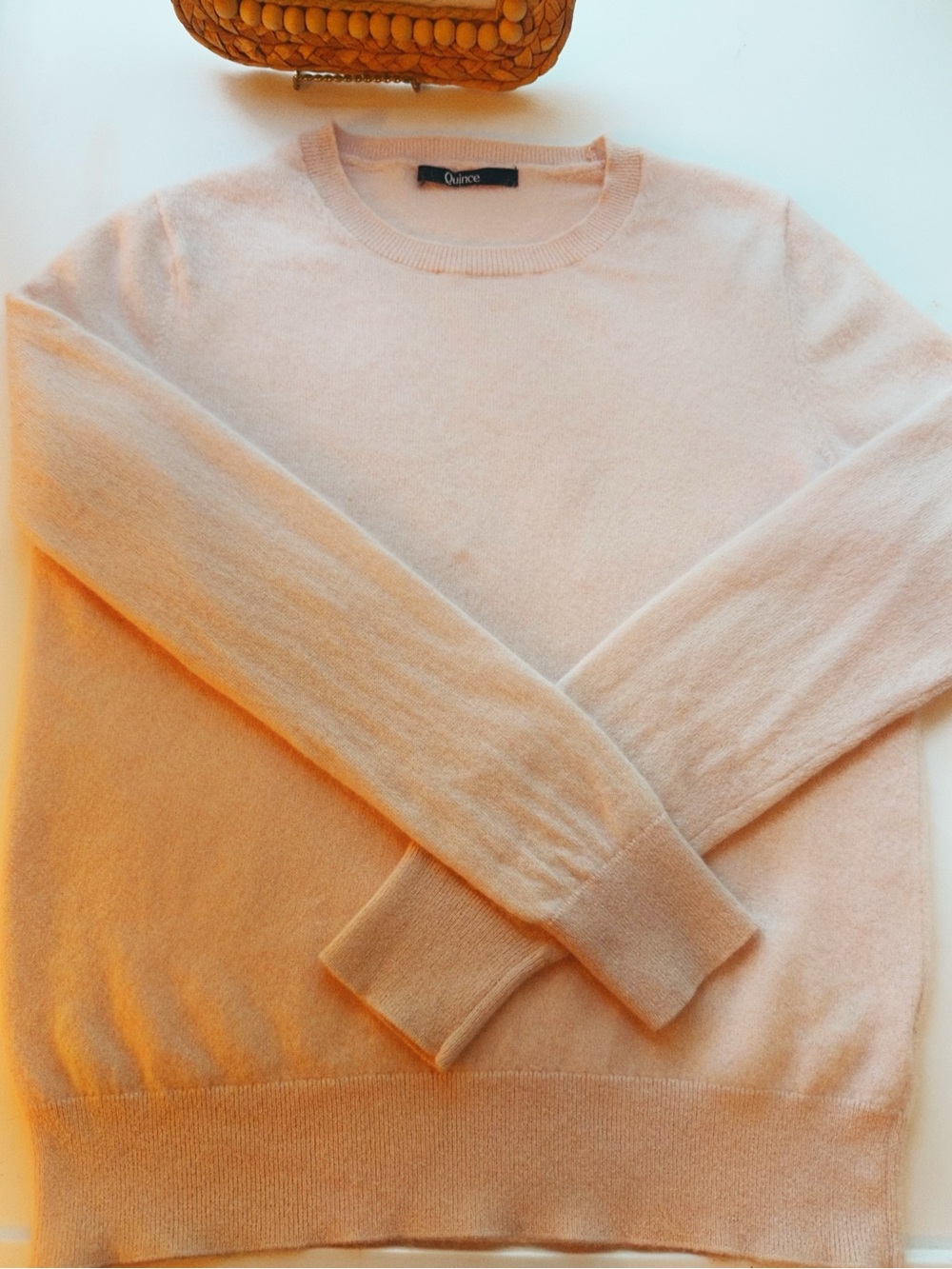 🩰🍓 Quince • 100% Mongolian Cashmere • Light Ballerina Pink Crewneck (Mended) - Picture 3 of 8